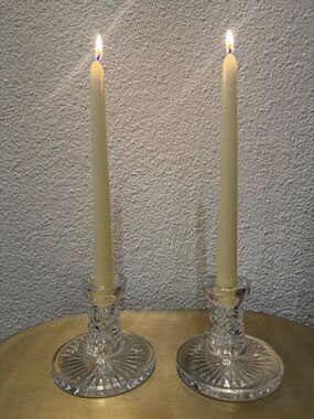 Vintage Waterford Crystal Candlesticks Pair Starburst Base Signed 4”